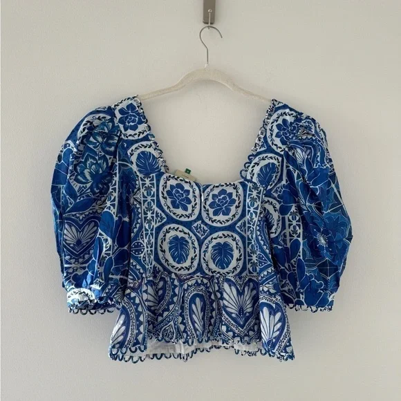 FARM RIO Blue Tile Dream Blouse M - Picture 5 of 7